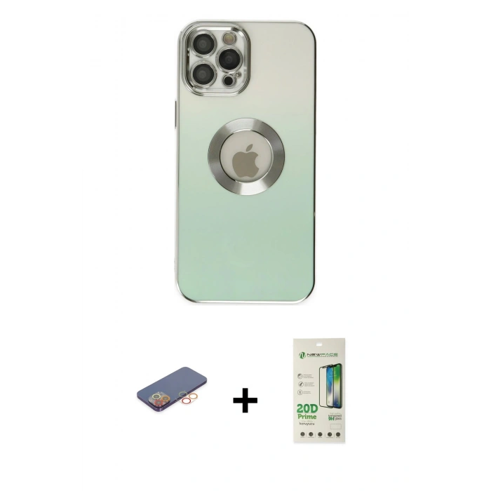 MARSİLYAN™- iPhone 12 Pro Max Kılıf Kutup Yansıma Özel Seri - Siyah 20D Premium Cam Ekran Koruyucu + Renkli Kamera Lens Koruma Cam - TU