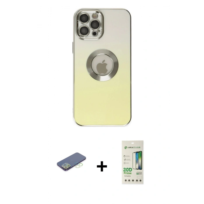 MARSİLYAN™- iPhone 12 Pro Max Kılıf Kutup Yansıma Özel Seri - Siyah 20D Premium Cam Ekran Koruyucu + Renkli Kamera Lens Koruma Cam - YL