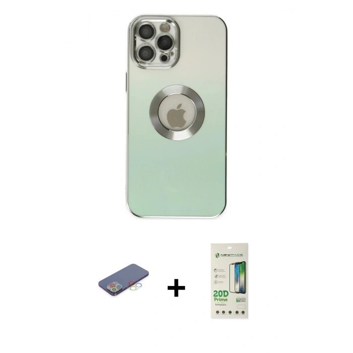 MARSİLYAN™- iPhone 12 Pro Max Kılıf Kutup Yansıma Özel Seri - Siyah 20D Premium Cam Ekran Koruyucu + Renkli Kamera Lens Koruma Cam - MI