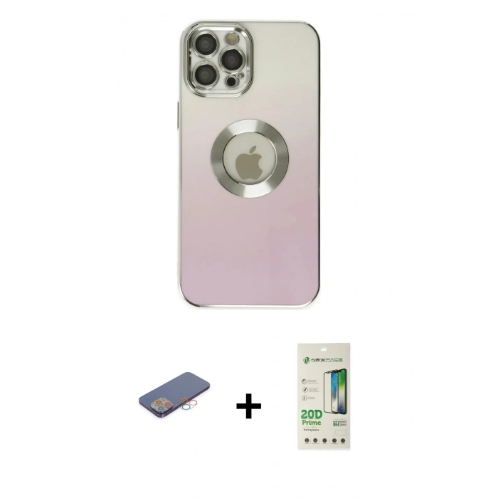MARSİLYAN™- iPhone 12 Pro Max Kılıf Kutup Yansıma Özel Seri - Siyah 20D Premium Cam Ekran Koruyucu + Renkli Kamera Lens Koruma Cam - PE