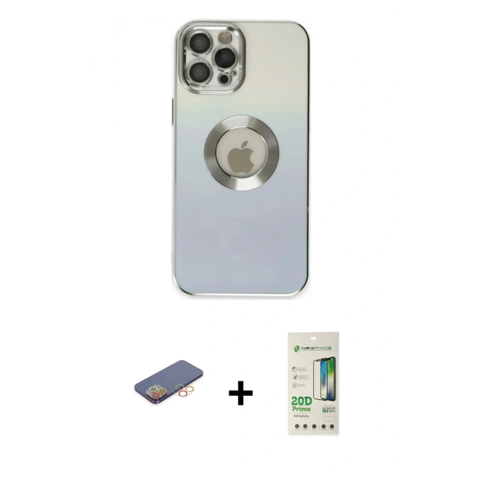 MARSİLYAN™- iPhone 12 Pro Max Kılıf Kutup Yansıma Özel Seri - Siyah 20D Premium Cam Ekran Koruyucu + Renkli Kamera Lens Koruma Cam - TU