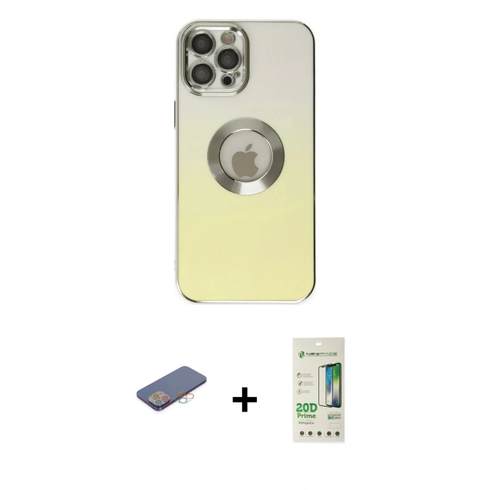 MARSİLYAN™- iPhone 12 Pro Max Kılıf Kutup Yansıma Özel Seri - Siyah 20D Premium Cam Ekran Koruyucu + Renkli Kamera Lens Koruma Cam - PE