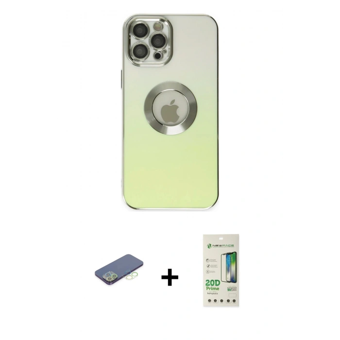 MARSİLYAN™- iPhone 12 Pro Max Kılıf Kutup Yansıma Özel Seri - Siyah 20D Premium Cam Ekran Koruyucu + Renkli Kamera Lens Koruma Cam - YL