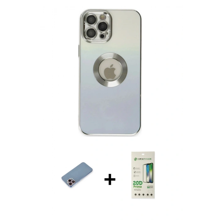 MARSİLYAN™- iPhone 12 Pro Max Kılıf Kutup Yansıma Özel Seri - Siyah 20D Premium Cam Ekran Koruyucu + Shine Kamera Lens Koruma Cam - PE