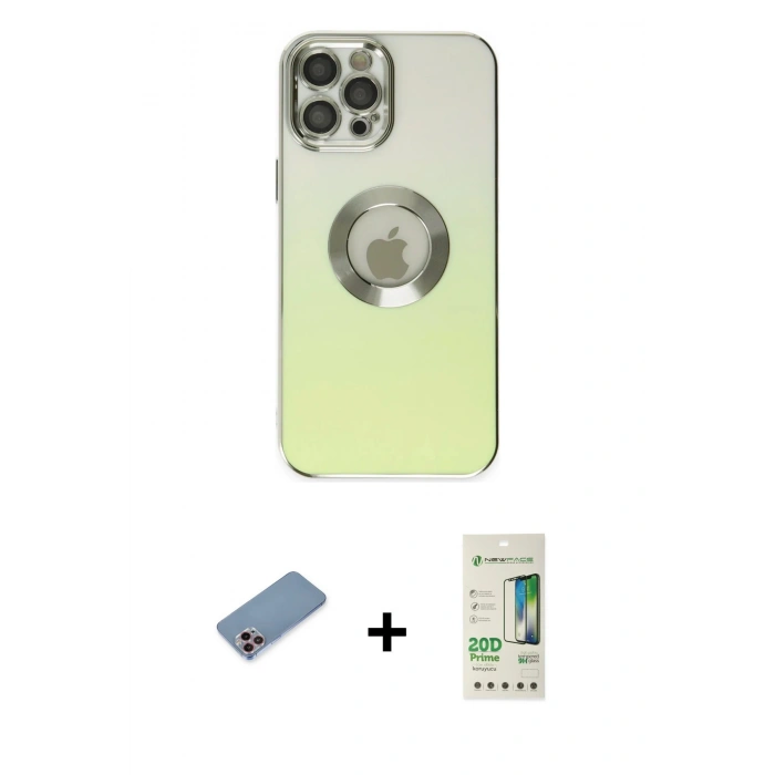 MARSİLYAN™- iPhone 12 Pro Max Kılıf Kutup Yansıma Özel Seri - Siyah 20D Premium Cam Ekran Koruyucu + Shine Kamera Lens Koruma Cam - PE