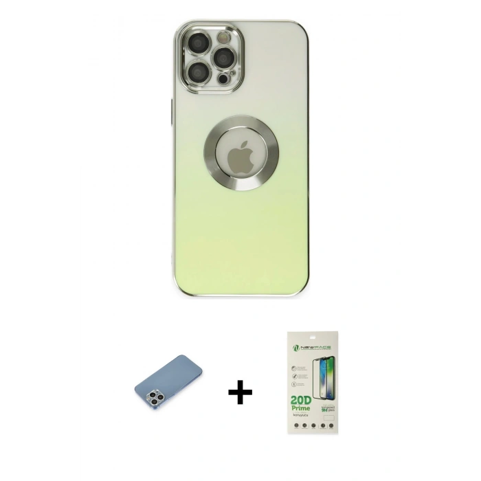 MARSİLYAN™- iPhone 12 Pro Max Kılıf Kutup Yansıma Özel Seri - Siyah 20D Premium Cam Ekran Koruyucu + Shine Kamera Lens Koruma Cam - GS