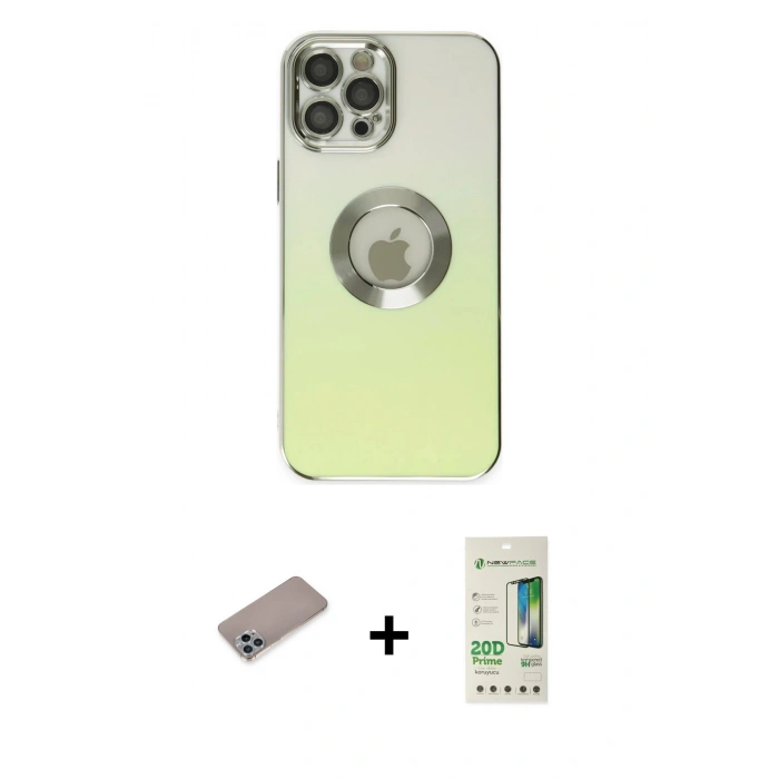 MARSİLYAN™- iPhone 12 Pro Max Kılıf Kutup Yansıma Özel Seri - Siyah 20D Premium Cam Ekran Koruyucu + Shine Kamera Lens Koruma Cam - SABE