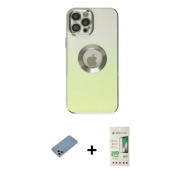 MARSİLYAN™- iPhone 12 Pro Max Kılıf Kutup Yansıma Özel Seri - Siyah 20D Premium Cam Ekran Koruyucu + Shine Kamera Lens Koruma Cam - GI