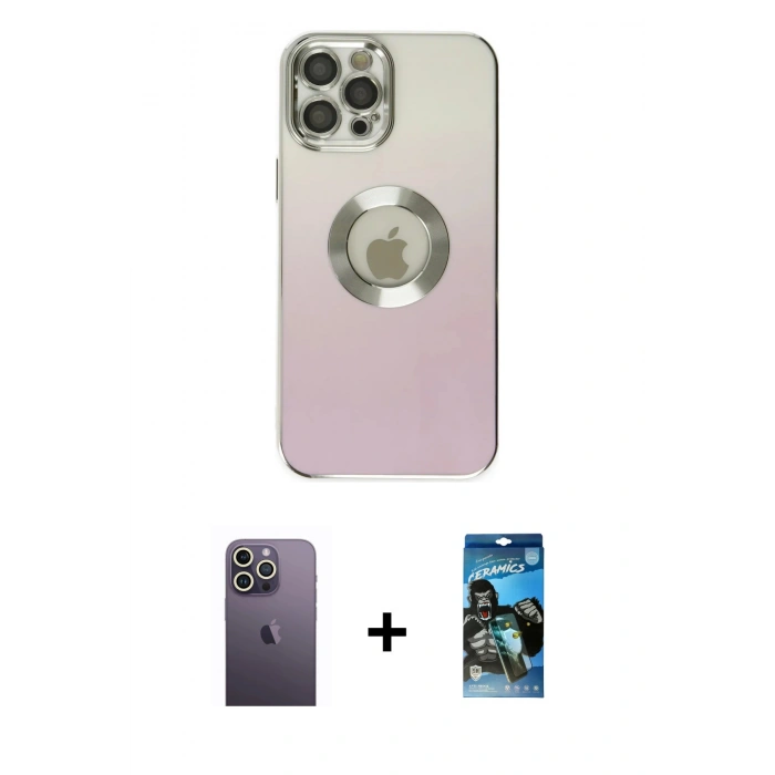MARSİLYAN™- iPhone 12 Pro Max Kılıf Kutup Yansıma Özel Seri - Siyah 34D Izgaralı Cam + Neon Fosforlu Kamera Lens - BZ