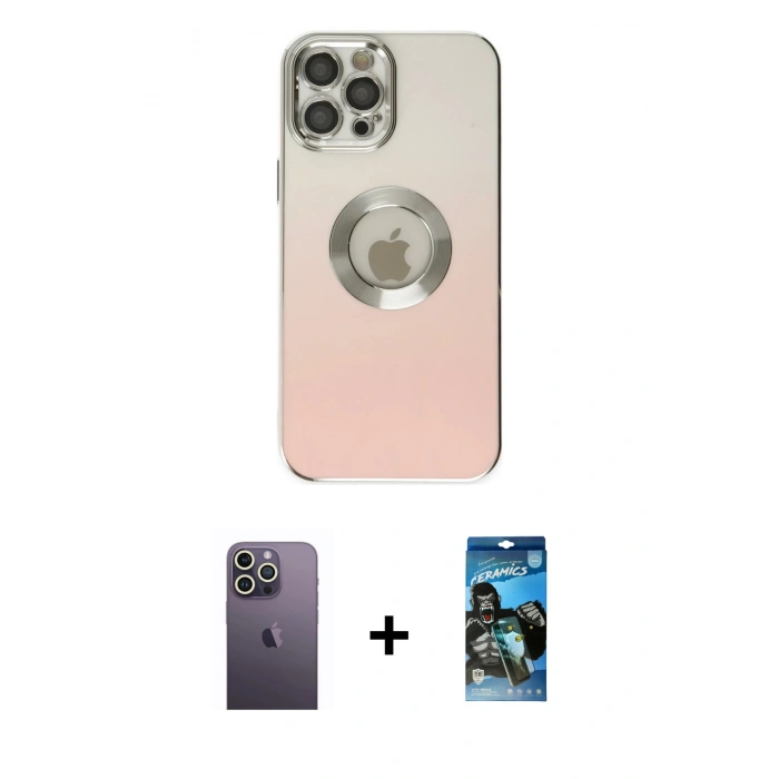 MARSİLYAN™- iPhone 12 Pro Max Kılıf Kutup Yansıma Özel Seri - Siyah 34D Izgaralı Cam + Neon Fosforlu Kamera Lens - BZ