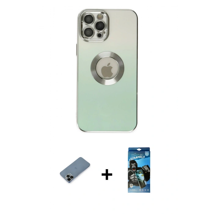 MARSİLYAN™- iPhone 12 Pro Max Kılıf Kutup Yansıma Özel Seri - Siyah 34D Izgaralı Cam + Shine Kamera Lens Koruma Cam - SH
