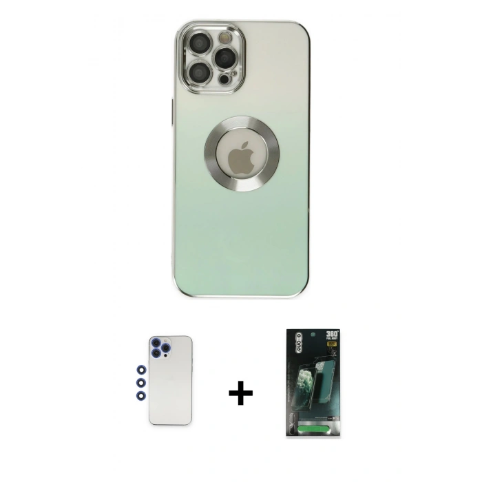 MARSİLYAN™- iPhone 12 Pro Max Kılıf Kutup Yansıma Özel Seri - Siyah 360 Mat Full Body Arka Koruyucu + Shine Kamera Lens - LT