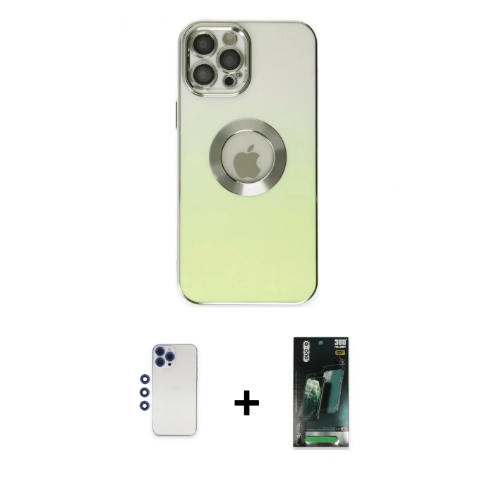 MARSİLYAN™- iPhone 12 Pro Max Kılıf Kutup Yansıma Özel Seri - Siyah 360 Mat Full Body Arka Koruyucu + Shine Kamera Lens - LT