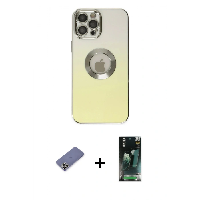 MARSİLYAN™- iPhone 12 Pro Max Kılıf Kutup Yansıma Özel Seri - Siyah 360 Mat Full Body Arka Koruyucu + Metal Kamera Lens Koruma Cam - GD