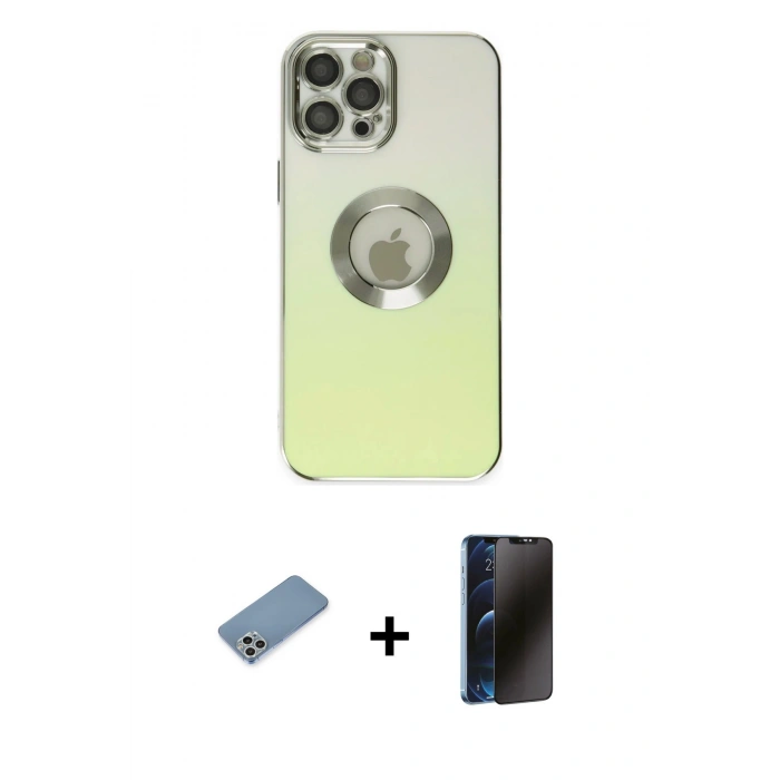 MARSİLYAN™- iPhone 12 Pro Max Kılıf Kutup Yansıma Özel Seri - Siyah 3D Antistatik Hayalet Cam Ekran Koruyucu + Shine Kamera Lens Koruma Cam - GS