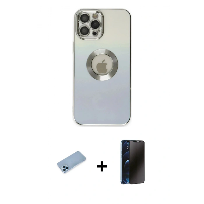 MARSİLYAN™- iPhone 12 Pro Max Kılıf Kutup Yansıma Özel Seri - Siyah 3D Antistatik Hayalet Cam Ekran Koruyucu + Shine Kamera Lens Koruma Cam - MI