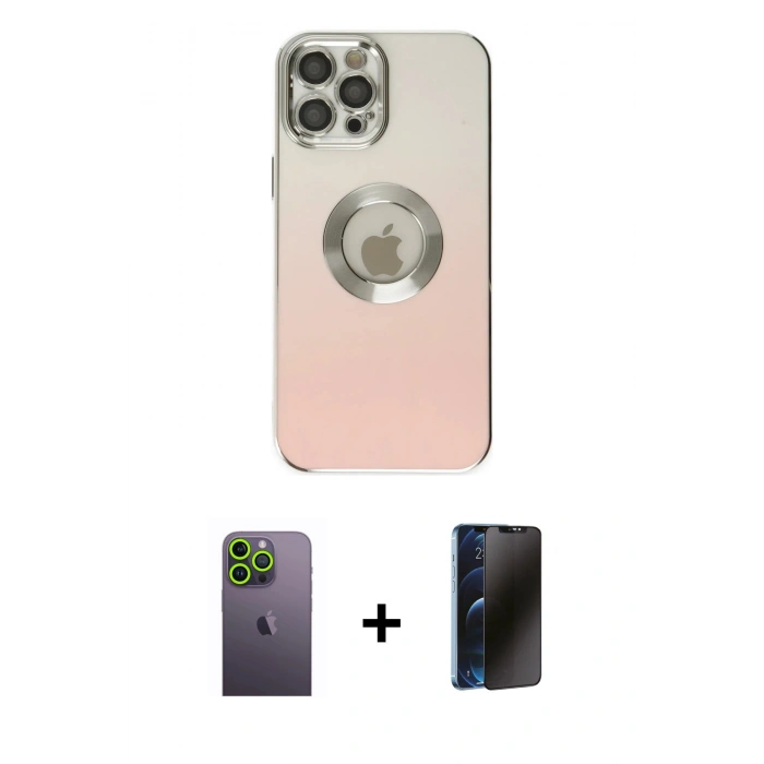MARSİLYAN™- iPhone 12 Pro Max Kılıf Kutup Yansıma Özel Seri - Siyah 3D Antistatik Hayalet Cam Ekran Koruyucu + Neon Fosforlu Kamera Lens - YL
