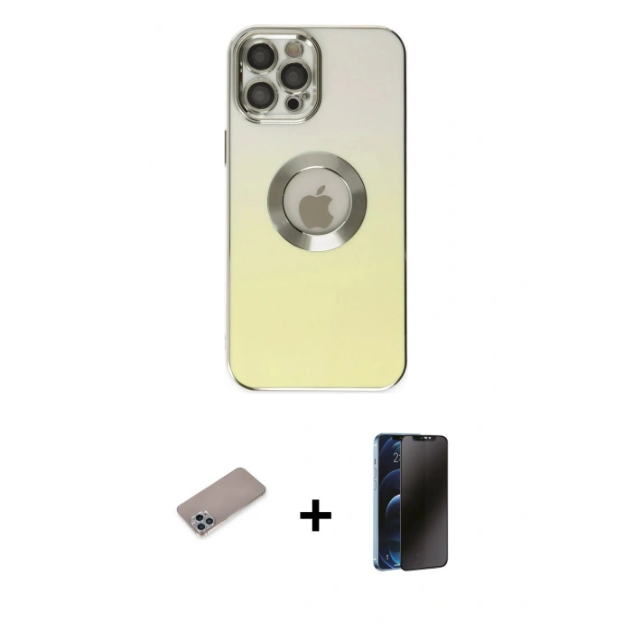 MARSİLYAN™- iPhone 12 Pro Max Kılıf Kutup Yansıma Özel Seri - Siyah 3D Antistatik Hayalet Cam Ekran Koruyucu + Shine Kamera Lens Koruma Cam - SABE
