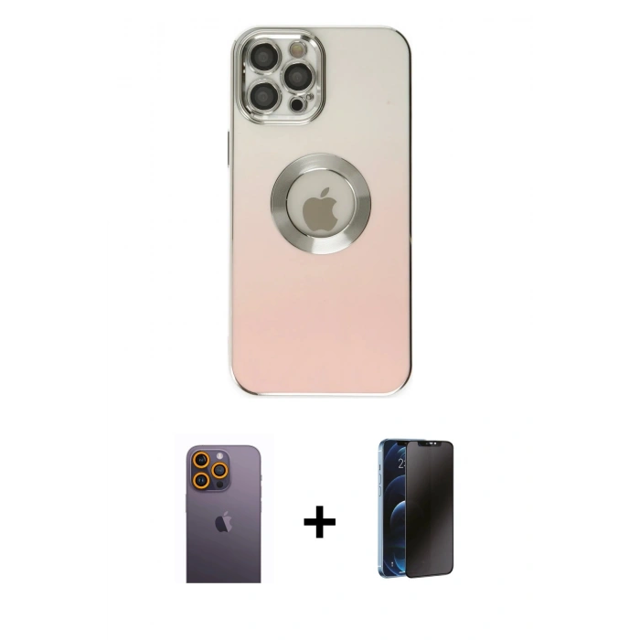 MARSİLYAN™- iPhone 12 Pro Max Kılıf Kutup Yansıma Özel Seri - Siyah 3D Antistatik Hayalet Cam Ekran Koruyucu + Sarı Neon Fosforlu Kamera Lens
