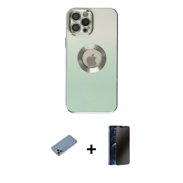 MARSİLYAN™- iPhone 12 Pro Max Kılıf Kutup Yansıma Özel Seri - Siyah 3D Antistatik Hayalet Cam Ekran Koruyucu + Shine Kamera Lens Koruma Cam - PE