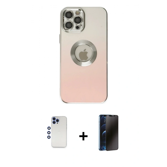 MARSİLYAN™- iPhone 12 Pro Max Kılıf Kutup Yansıma Özel Seri - Siyah 3D Antistatik Hayalet Cam Ekran Koruyucu + Shine Kamera Lens - LT