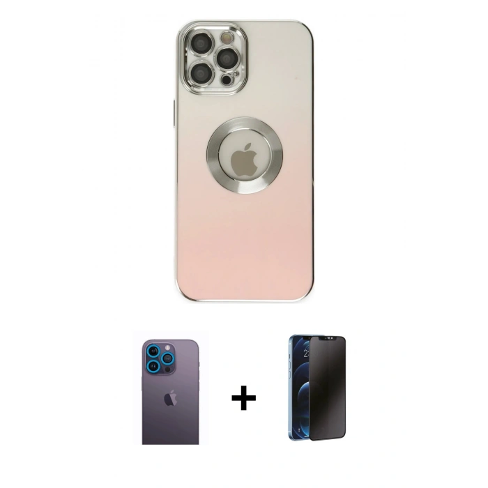 MARSİLYAN™- iPhone 12 Pro Max Kılıf Kutup Yansıma Özel Seri - Siyah 3D Antistatik Hayalet Cam Ekran Koruyucu + Mavi Neon Fosforlu Kamera Lens