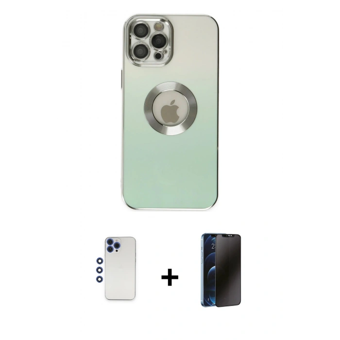 MARSİLYAN™- iPhone 12 Pro Max Kılıf Kutup Yansıma Özel Seri - Siyah 3D Antistatik Hayalet Cam Ekran Koruyucu + Shine Kamera Lens - LT
