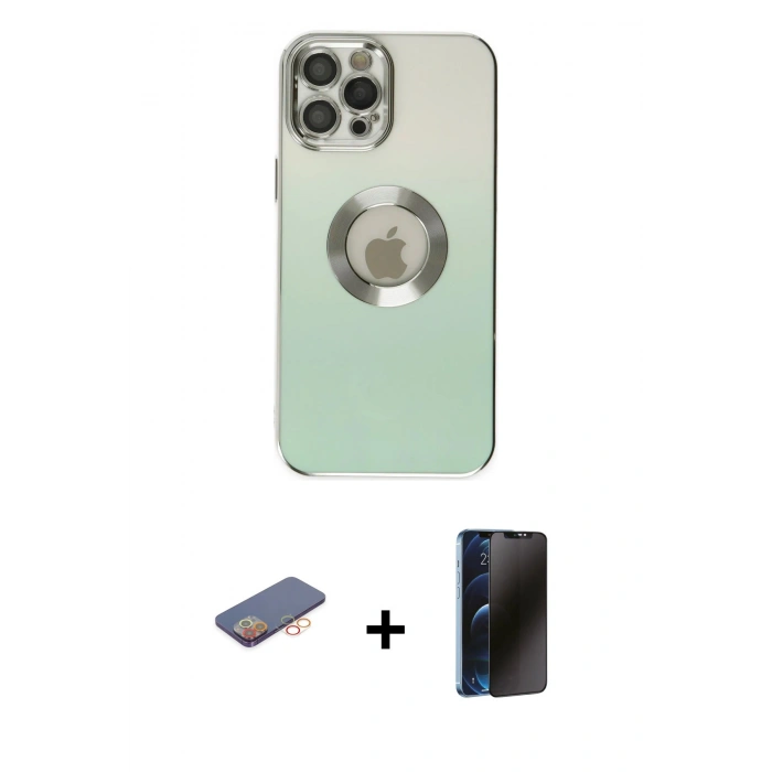 MARSİLYAN™- iPhone 12 Pro Max Kılıf Kutup Yansıma Özel Seri - Siyah 3D Antistatik Hayalet Cam Ekran Koruyucu + Renkli Kamera Lens Koruma Cam - TU