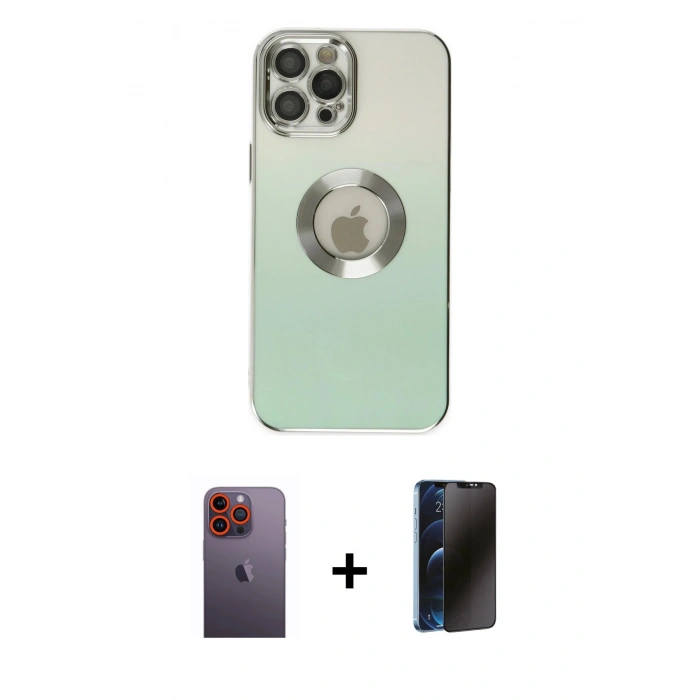 MARSİLYAN™- iPhone 12 Pro Max Kılıf Kutup Yansıma Özel Seri - Siyah 3D Antistatik Hayalet Cam Ekran Koruyucu + Neon Fosforlu Kamera Lens - TU