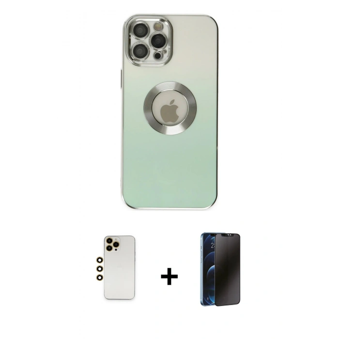 MARSİLYAN™- iPhone 12 Pro Max Kılıf Kutup Yansıma Özel Seri - Siyah 3D Antistatik Hayalet Cam Ekran Koruyucu + Shine Kamera Lens - GD