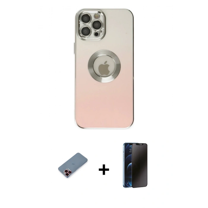 MARSİLYAN™- iPhone 12 Pro Max Kılıf Kutup Yansıma Özel Seri - Siyah 3D Antistatik Hayalet Cam Ekran Koruyucu + Metal Kamera Lens Koruma Cam - KI