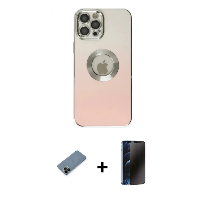 MARSİLYAN™- iPhone 12 Pro Max Kılıf Kutup Yansıma Özel Seri - Siyah 3D Antistatik Hayalet Cam Ekran Koruyucu + Shine Kamera Lens Koruma Cam - SH