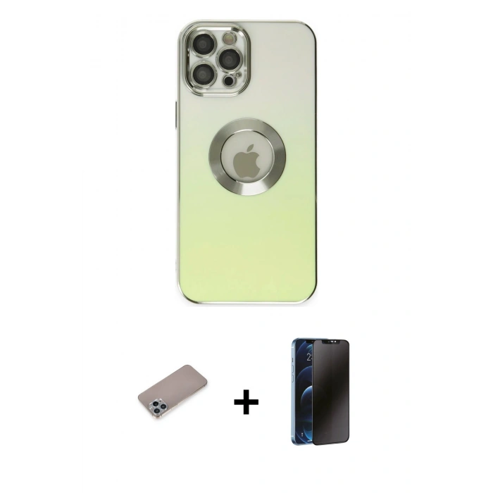 MARSİLYAN™- iPhone 12 Pro Max Kılıf Kutup Yansıma Özel Seri - Siyah 3D Antistatik Hayalet Cam Ekran Koruyucu + Shine Kamera Lens Koruma Cam - SABE