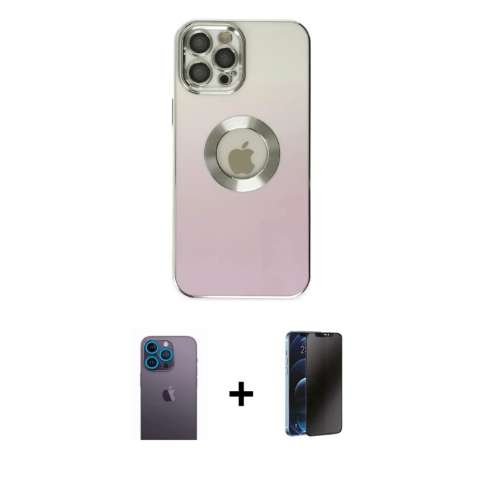 MARSİLYAN™- iPhone 12 Pro Max Kılıf Kutup Yansıma Özel Seri - Siyah 3D Antistatik Hayalet Cam Ekran Koruyucu + Mavi Neon Fosforlu Kamera Lens