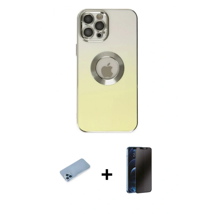 MARSİLYAN™- iPhone 12 Pro Max Kılıf Kutup Yansıma Özel Seri - Siyah 3D Antistatik Hayalet Cam Ekran Koruyucu + Shine Kamera Lens Koruma Cam - MI