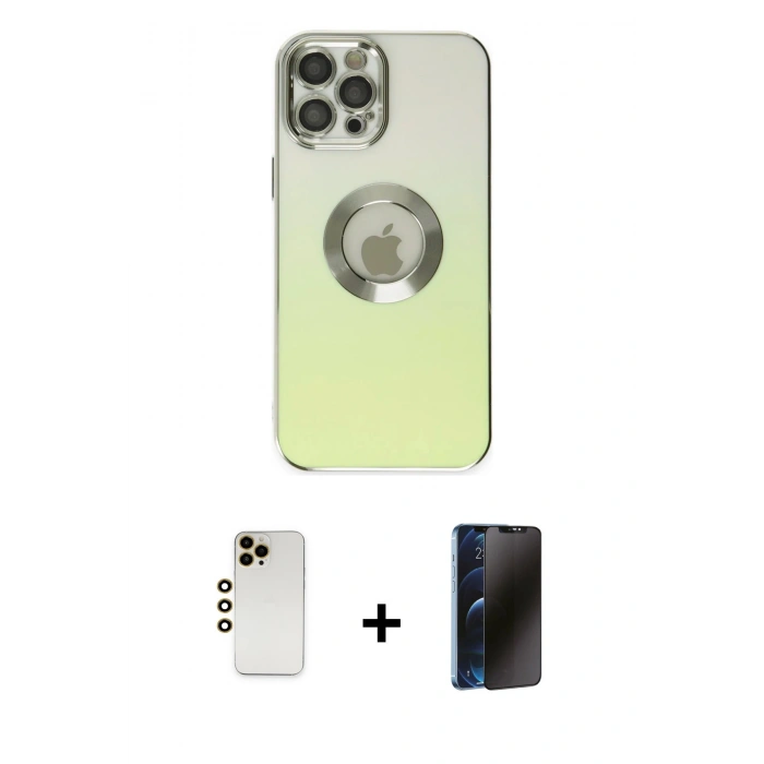 MARSİLYAN™- iPhone 12 Pro Max Kılıf Kutup Yansıma Özel Seri - Siyah 3D Antistatik Hayalet Cam Ekran Koruyucu + Shine Kamera Lens - GD