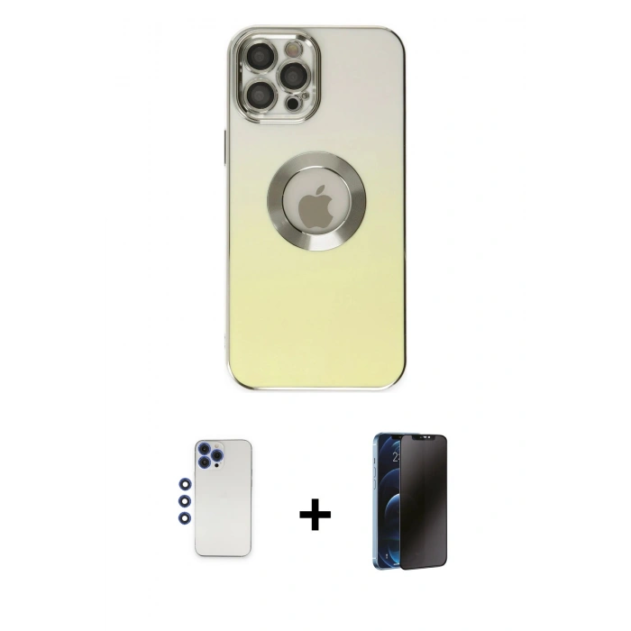 MARSİLYAN™- iPhone 12 Pro Max Kılıf Kutup Yansıma Özel Seri - Siyah 3D Antistatik Hayalet Cam Ekran Koruyucu + Shine Kamera Lens - LT