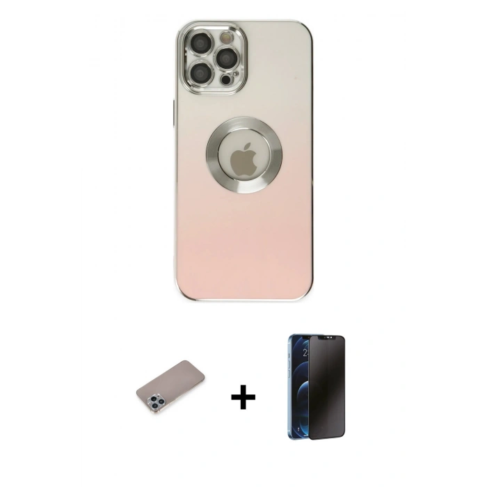 MARSİLYAN™- iPhone 12 Pro Max Kılıf Kutup Yansıma Özel Seri - Siyah 3D Antistatik Hayalet Cam Ekran Koruyucu + Shine Kamera Lens Koruma Cam - SABE