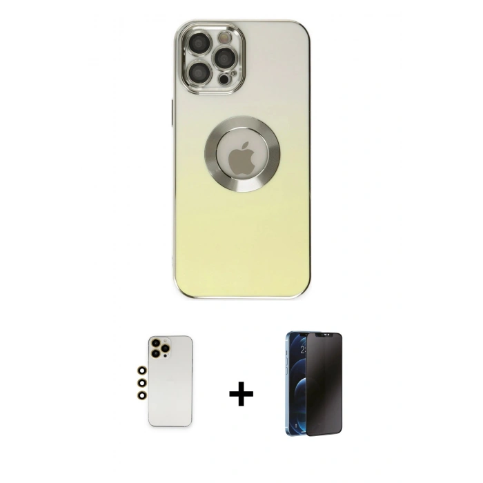 MARSİLYAN™- iPhone 12 Pro Max Kılıf Kutup Yansıma Özel Seri - Siyah 3D Antistatik Hayalet Cam Ekran Koruyucu + Shine Kamera Lens - GD