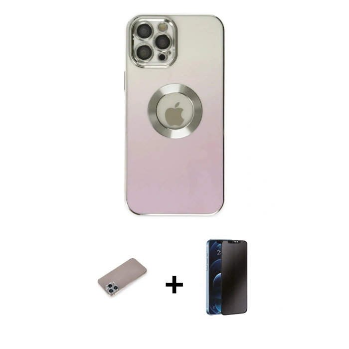 MARSİLYAN™- iPhone 12 Pro Max Kılıf Kutup Yansıma Özel Seri - Siyah 3D Antistatik Hayalet Cam Ekran Koruyucu + Shine Kamera Lens Koruma Cam - SABE