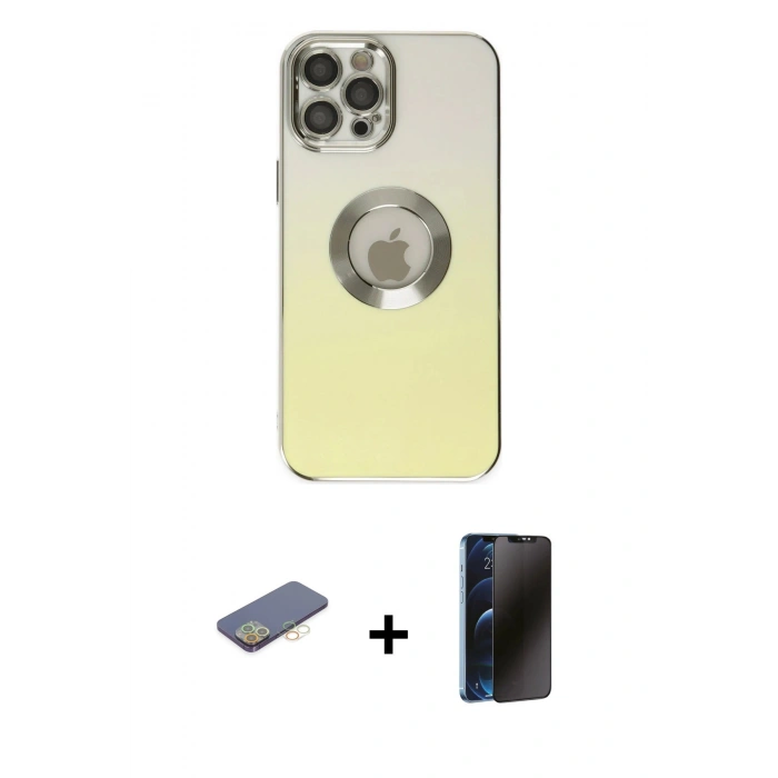 MARSİLYAN™- iPhone 12 Pro Max Kılıf Kutup Yansıma Özel Seri - Siyah 3D Antistatik Hayalet Cam Ekran Koruyucu + Renkli Kamera Lens Koruma Cam - SI
