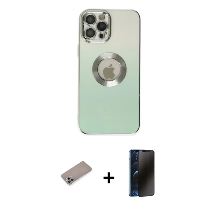 MARSİLYAN™- iPhone 12 Pro Max Kılıf Kutup Yansıma Özel Seri - Siyah 3D Antistatik Hayalet Cam Ekran Koruyucu + Shine Kamera Lens Koruma Cam - SABE