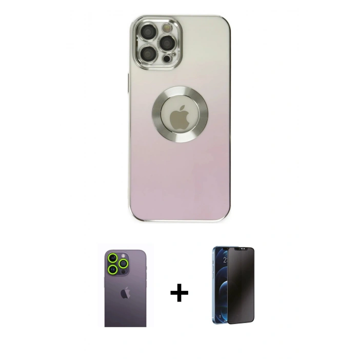 MARSİLYAN™- iPhone 12 Pro Max Kılıf Kutup Yansıma Özel Seri - Siyah 3D Antistatik Hayalet Cam Ekran Koruyucu + Neon Fosforlu Kamera Lens - YL
