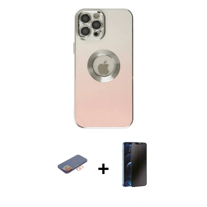 MARSİLYAN™- iPhone 12 Pro Max Kılıf Kutup Yansıma Özel Seri - Siyah 3D Antistatik Hayalet Cam Ekran Koruyucu + Renkli Kamera Lens Koruma Cam - TU