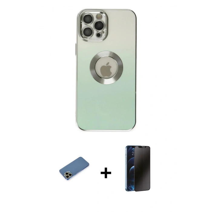 MARSİLYAN™- iPhone 12 Pro Max Kılıf Kutup Yansıma Özel Seri - Siyah 3D Antistatik Hayalet Cam Ekran Koruyucu + Shine Kamera Lens Koruma Cam - GD