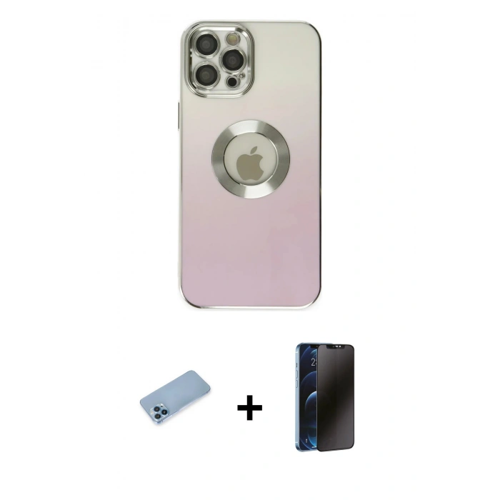 MARSİLYAN™- iPhone 12 Pro Max Kılıf Kutup Yansıma Özel Seri - Siyah 3D Antistatik Hayalet Cam Ekran Koruyucu + Shine Kamera Lens Koruma Cam - MI