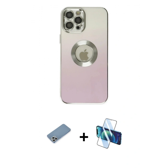 MARSİLYAN™- iPhone 12 Pro Max Kılıf Kutup Yansıma Özel Seri - Siyah 3D Antistatik Seramik Nano Ekran Koruyucu + Shine Kamera Lens Koruma Cam - GS