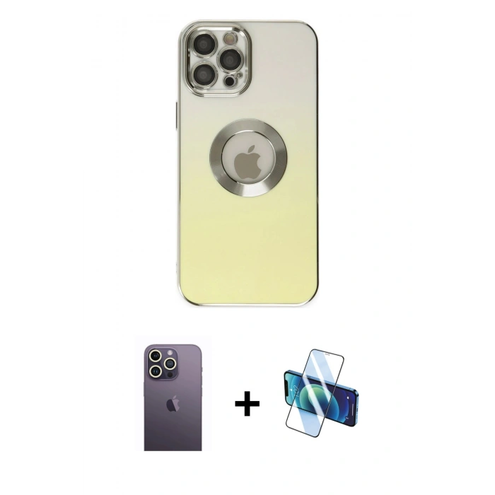 MARSİLYAN™- iPhone 12 Pro Max Kılıf Kutup Yansıma Özel Seri - Siyah 3D Antistatik Seramik Nano Ekran Koruyucu + Beyaz Neon Fosforlu Kamera Lens