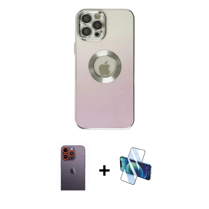 MARSİLYAN™- iPhone 12 Pro Max Kılıf Kutup Yansıma Özel Seri - Siyah 3D Antistatik Seramik Nano Ekran Koruyucu + Neon Fosforlu Kamera Lens - TU