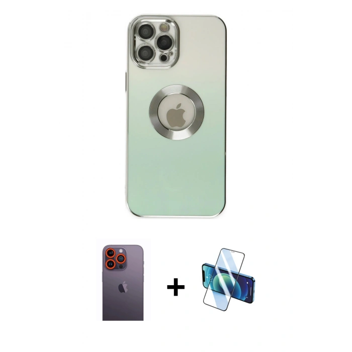 MARSİLYAN™- iPhone 12 Pro Max Kılıf Kutup Yansıma Özel Seri - Siyah 3D Antistatik Seramik Nano Ekran Koruyucu + Neon Fosforlu Kamera Lens - TU